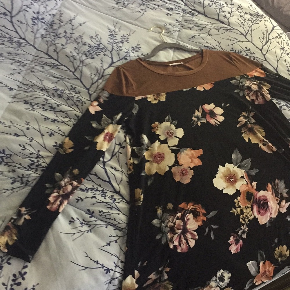 XL Tunic Brown Suede/ Black Floral Stretchy flowy